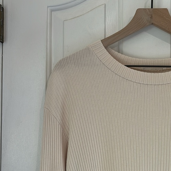 Reformation | Long Sleeve Mock Neck Ribbed Mini Dress Size XL Cream Neutral - Picture 5 of 11